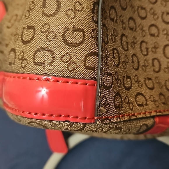 VTG GUESS 1990s Salmon Pink Trim Logo Monogram Doctor Handbag - Picture 10 of 10